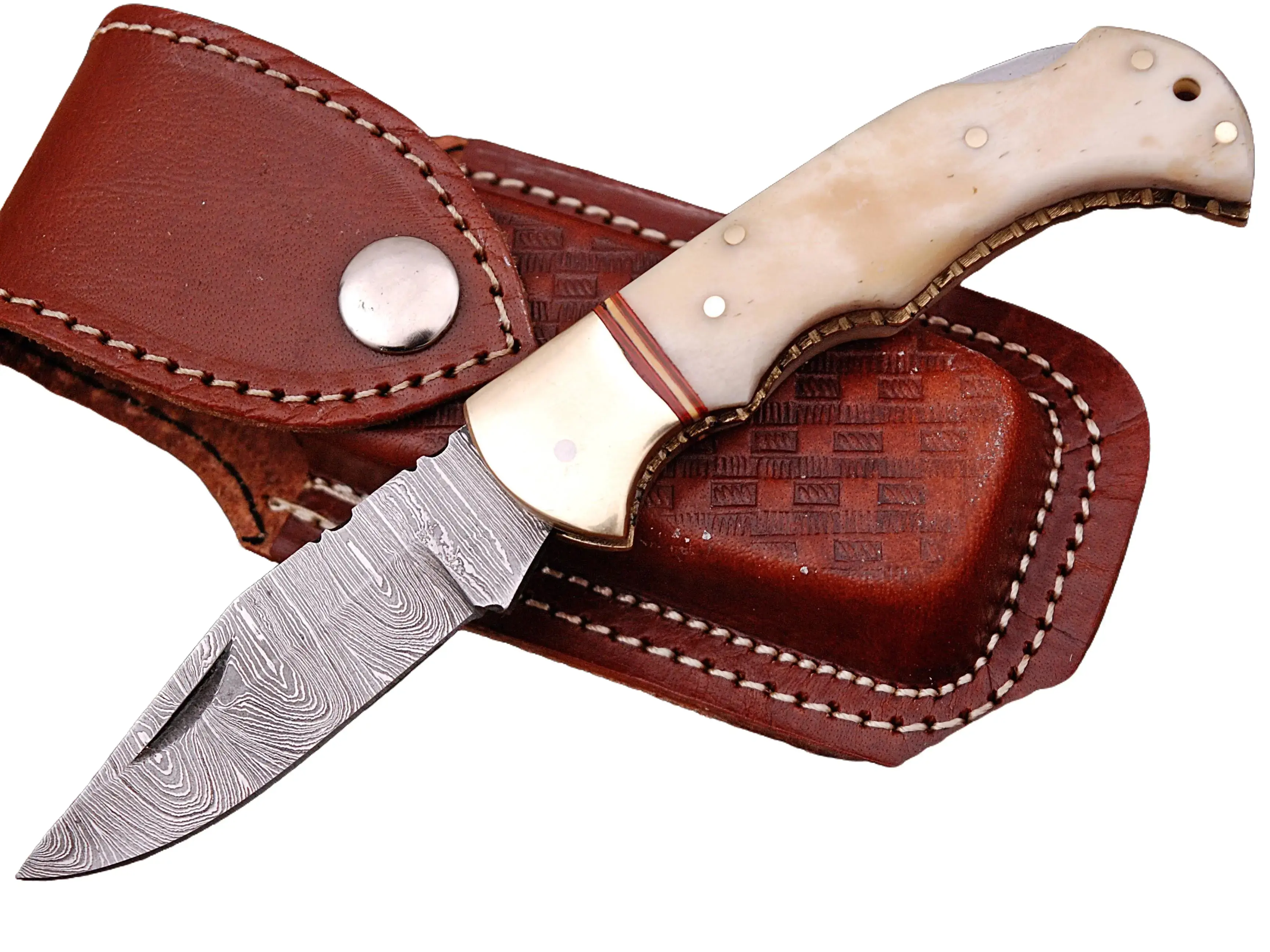 Hand Forged Damascus Steel Folding Blade PocketKnife outdoor Farmer rancher Cowboys Tool