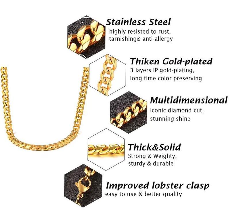 Stainless Steel Gold Silver Cuban Curb Chain Necklace for Women Men 3/5/7/9/11Mm Unisex Jewelry
