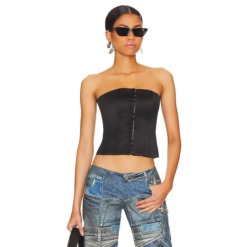 GUIZIO Satin Corset Top in Black