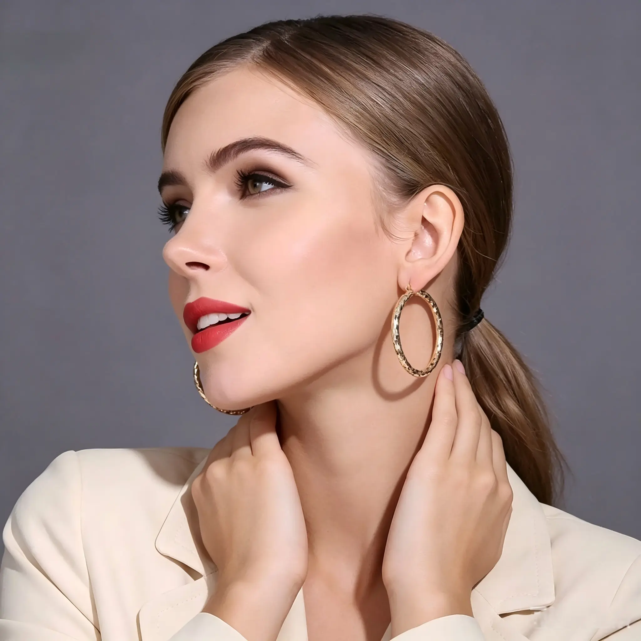 14K Gold Plated Sparkling Diamond Cut Hoop Earrings for Women, Faceted Shiny Textured Huggie Hoops, Lightweight Statement Earrings, Everyday Jewelry Gift