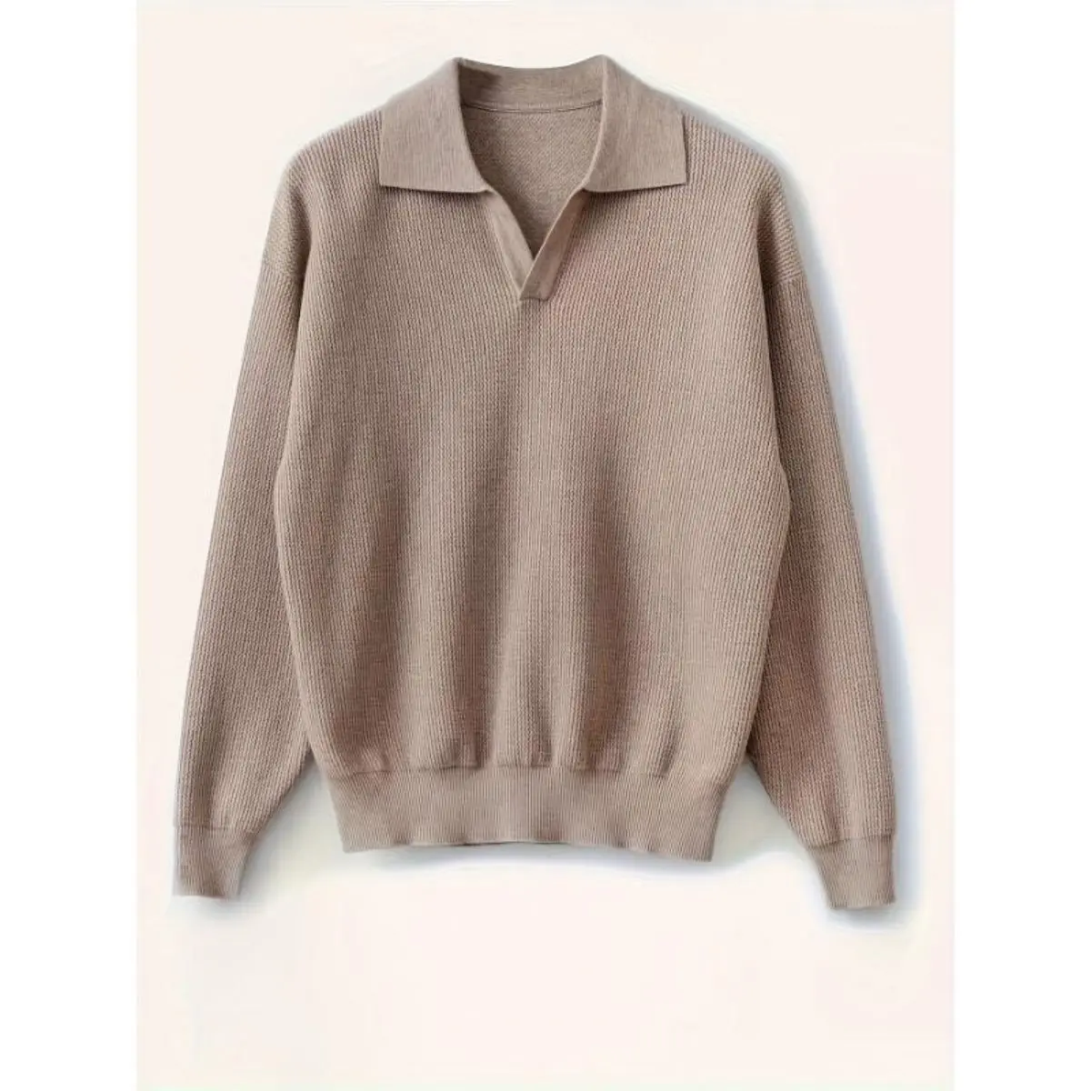 Men's Long Sleeve Knitted Shirt - Stretched Lapel Collar, Solid Color, Anti-Wrinkle, Golf And Workwear Clothing Fabric