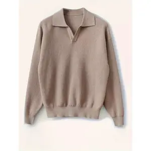 Men's Long Sleeve Knitted Shirt - Stretched Lapel Collar, Solid Color, Anti-Wrinkle, Golf And Workwear Clothing Fabric