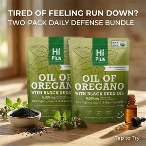 HiPlus 2-Pack 2-in-1 Oregano Oil & Black Seed Oil 6000mg High Potency Supports Immune Health Non Gmo Supplement Herbal Supplement Fitness Healthcare 300 Softgels
