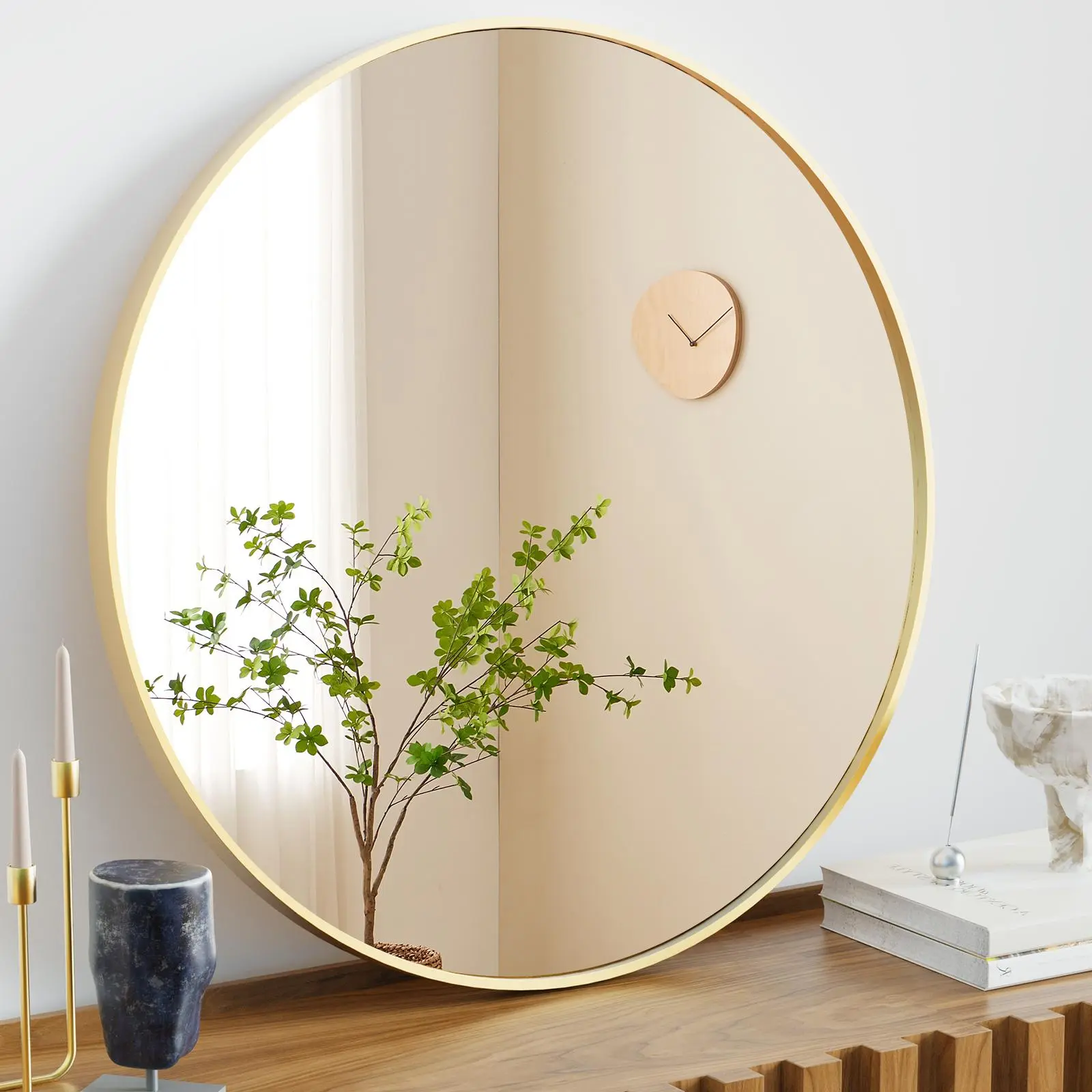 20" Gold Modern Round Glass Bathroom Mirror - Home Decorative Mirror, Over-Sink Fixture, Bathroom Decor, Apartment Accessories, Modern Minimalist Mirror, Wall Decor