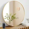 Sweetcrispy 24 Gold Shatterproof Modern Circle Glass-Aluminum Bathroom Vanity Mirror - Over-Sink Wall Fixture, Minimalist Accessory with Pre-Mounted Hook, Round Mirrors for Bathroom, Modern Home Decor