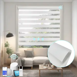 Motorized Zebra Blinds (Width 57"-90"), White Light Filter Fabric,  Remote controlled blinds for Windows,Cordless Auto Horizontal Curtains for Living Room, Kicthen, Kids Room