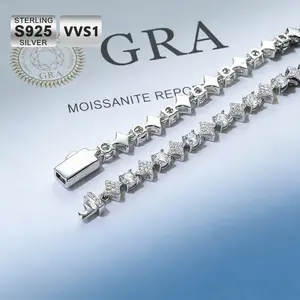 Hip Hop Jewelry 925 Solid Silver Star Bracelet D VVS Moissanite Diamond Cluster 6mm Tennis Chain for Men Women