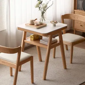 Wayshome Sintered Stone Small Dining Table with Solid Wood Base, FAS-Grade Oak Wood Dining Table for 2–4, Compact Conversation Table for Kitchen, Apartment, Coffee Corner, Reading Desk breakfast