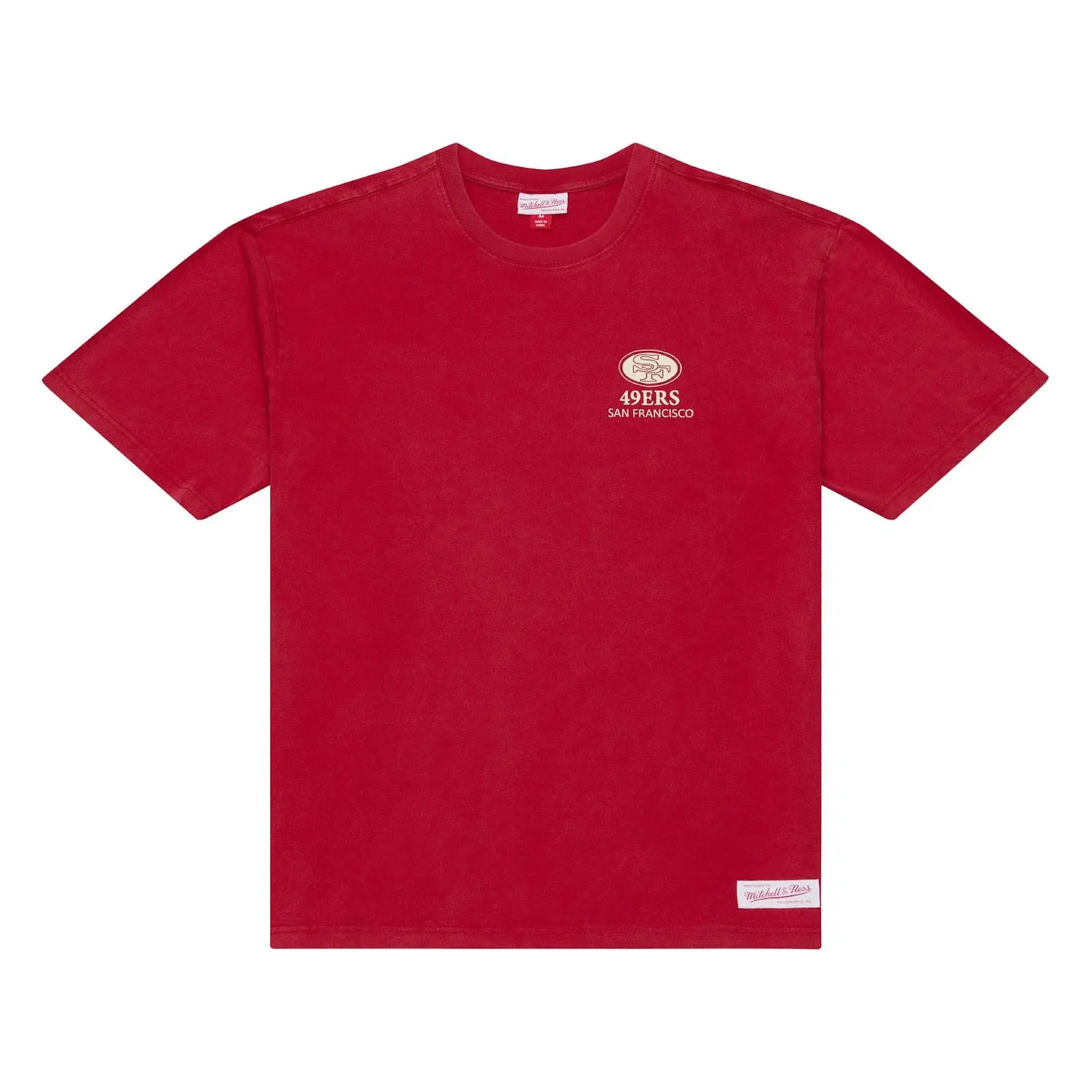 San Francisco 49ers Scarlet Core Essentials T-Shirt NFL Throwback Tee Graphic Vintage Fan Gear Mitchell & Ness