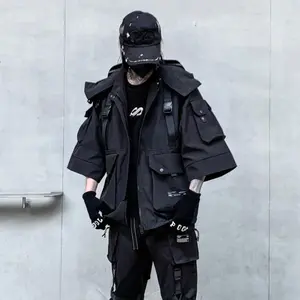 2025 Autumn Winter Hip Hop Techwear Cargo Jacket Men's Harajuku Casual Hooded Jackets Tactical Hooded Coats Streetwear