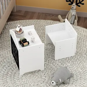 Montessori Weaning Table and Chair Set, Wooden Toddler Table and Chair Set Kids Activity Table Step Stools with Blackboard & 3 Heights Adjustable, 1-3 Age Kids Funiture for Eating Drawing Reading