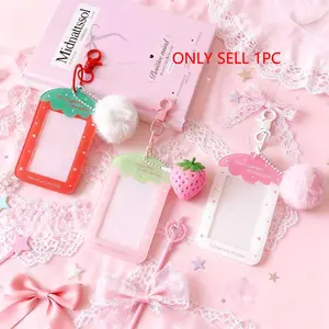 Cute Strawberry Cartoon Card Holder, Student Idol Fan Accessory, Hard Card Case, Bus Pass Wallet, Girl Heart Design, Small Size