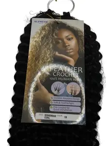 FEATHER CROCHET 100% HUMAN BOHEMIAN CURL HAIR INVISIBLE CROCHET HAIR