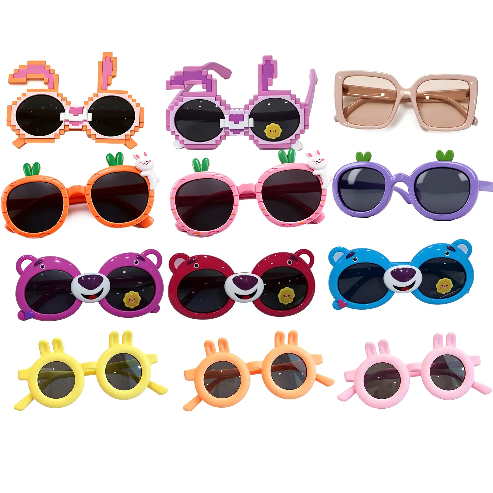 12Pcs Junior Polarized Sunglasses for Kids - UV400 Protection Round Casual Eyewear, Bunny-Cute & Cartoon Animals Designs, Lightweight Durable for Outdoor Play & Everyday Wear,back to school,back to school haul