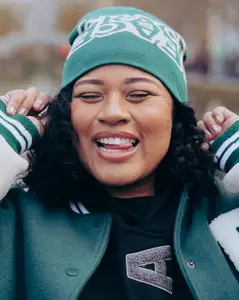 Green Beanie Knit Hat Graphic Hat