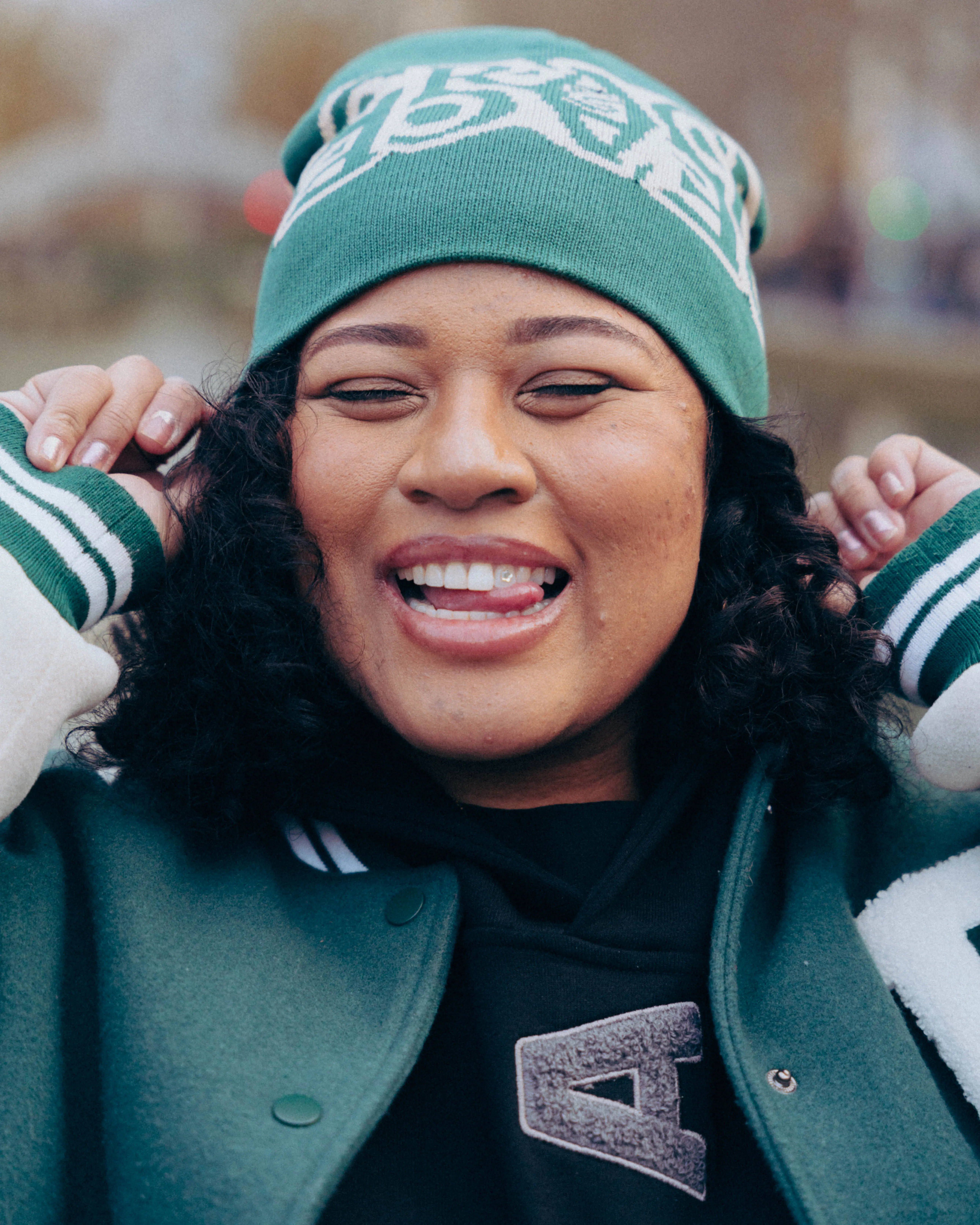 Green Beanie Knit Hat Graphic Hat