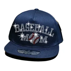 Baseball Mom Rhinestone Hat Navy Blue Sparkly Cotton Accessory for Game Days & Casual Wear