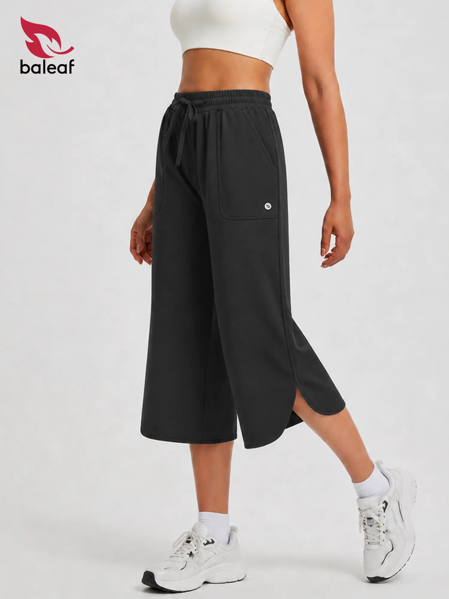 BALEAF Women's 20" Wide Leg Capri Pants High Waisted Tummy Control Casual Lounge Pants with Deep Pockets Quick Dry Lightweight Breathable UPF 50+ Sun Protection for Travel Teacher Everyday Walking Vacation Commuting Outdoor Summer Active Wear