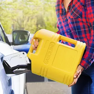 Garvee 2-Pack 5 Gallon Gas Cans - Heavy-Duty Fuel Containers with Spill-Proof Nozzle, Easy-Pour Spout, and Built-In Fuel Gauge for Safe Storage and Transport, Yellow