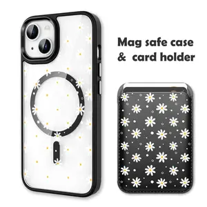 Classic Daisy White Clear MagSafe Compatible Phone Case Card Holder Wallet Magnetic Shockproof Cover for iPhone 17 /16 Pro Max Cases for Samsung S25 Black