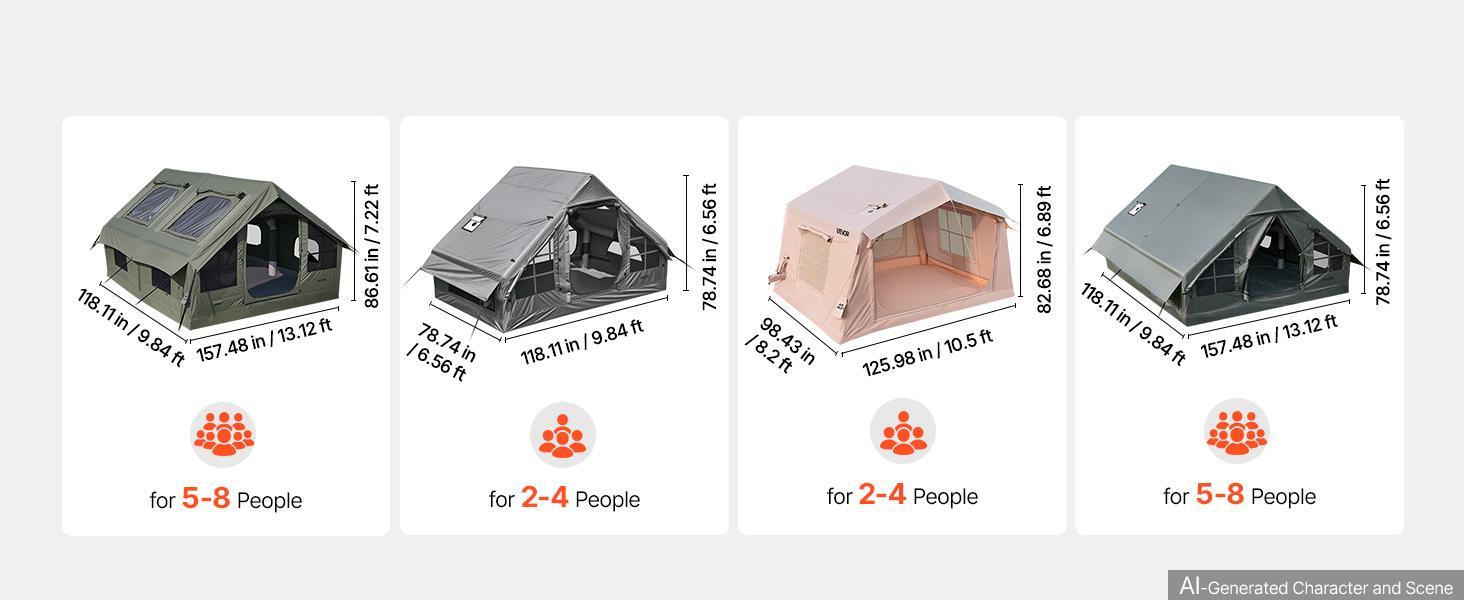 【BackToSchool】VEVOR Inflatable Tent for Camping 5-8 Person Blow Up Tent with Hand Pump, for Family Outdoor Glamping, Waterproof 420D Oxford, Easy Setup Air House with Skylight, Stove Jack, Mesh Windows & Carry Bag 【BackToSchool】VEVOR Inflatable Tent for Camping 5-8 Person Blow Up Tent with Hand Pump, for Family Outdoor Glamping, Waterproof 420D Oxford, Easy Setup Air House with Skylight, Stove Jack, Mesh Windows & Carry Bag