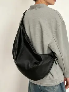 1pc Men's crossbody bag, solid color and clean shoulder with zipper closure, fashionable versatile, casual simple, suitable for college students, campus work, commuting, shopping, Cross Body Bags Chic Travel Leather