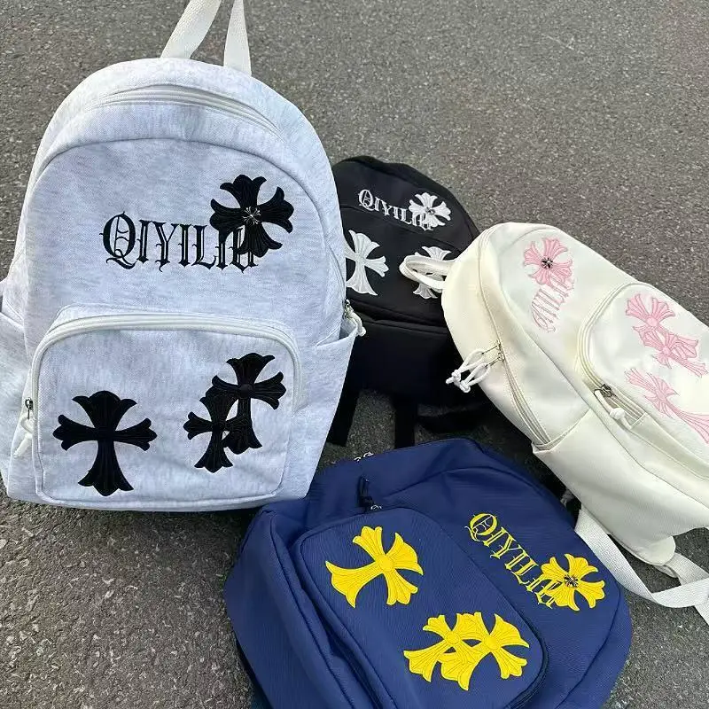 Niche Cross Embroidery Letter Backpack, Unisex Couple Stylish Student School Bag, Vintage Street Personality Daypack