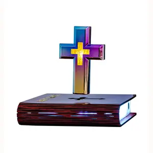 Artwork luxury magnetic levitation cross table lamp base colorful lights transforming starry sky book base ornament holiday gift