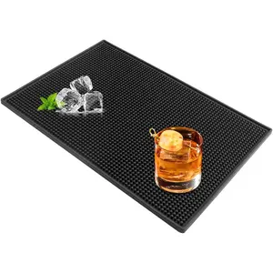 Bar Mat, 18" x 12" Optimal Size PVC Black Classic Traditional Drink Coasters Placemat Square Service Mat with Longevity for Coffee, Home, Bars, Restaurants and Counter Top（45x30 cm）