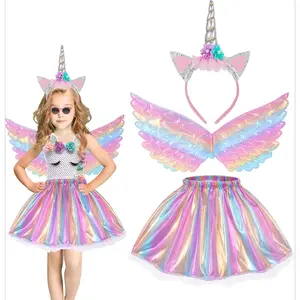 F-CPA14  Unicorn Costumes for Girl, Unicorn Birthday Tutu Dress with Unicorn Wings Headband for Christmas Gifts Party Outfit