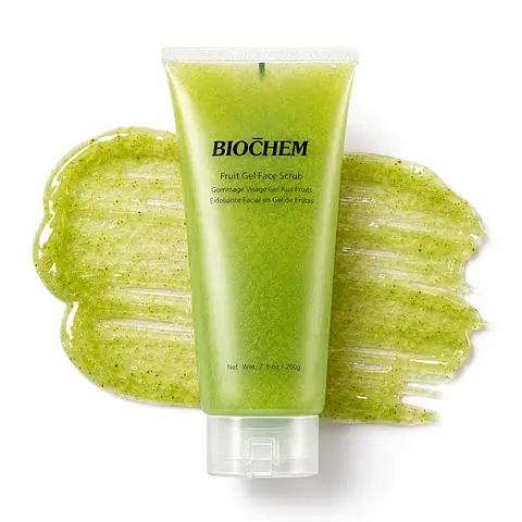 BIOCHEM Fruit Gel Face Scrub - Gentle Vegan Exfoliator for Blackhead Removal, Daily Cleansing, Conditioning & Smoothing Treatment - 7.1 fl oz - Dermatologically Tested for Uneven Skin Tone, Nourishing Radiant Skin
