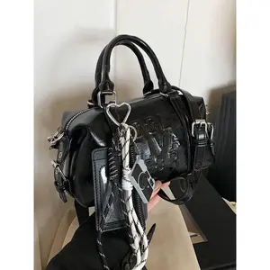 Fashionable street style handbag, mini Boston bag with personalized trendy pendant, bright surface design, casual trendy small square bag, versatile and multi-color optional, suitable for daily travel, shopping, etc., Elegant minimalist handbag