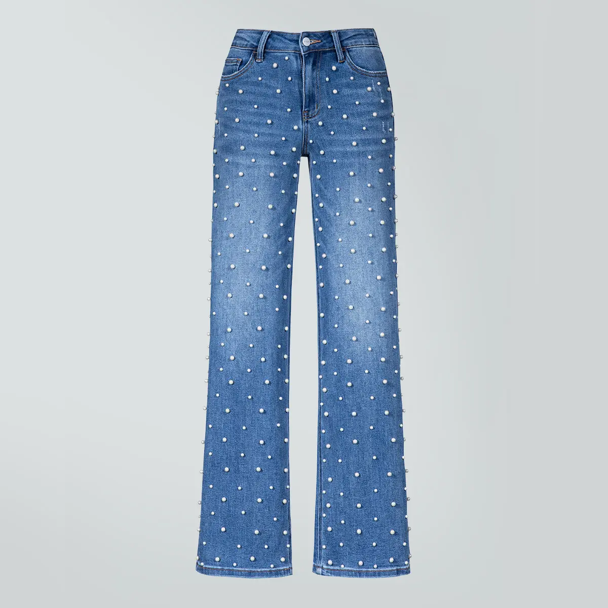 Magic ONESO BBL Jeans for Women: Mid-Low Rise Stretch Baggy Fit, Comfortable Glimma Mid Blue Wide Leg Distressed Denim with Tummy Control