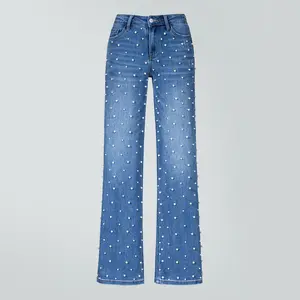 Magic ONESO BBL Jeans for Women: Mid-Low Rise Stretch Baggy Fit, Comfortable Glimma Mid Blue Wide Leg Distressed Denim with Tummy Control