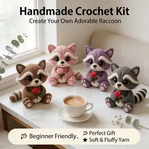 Crochet Kit for Beginners | Colorful Cozy Raccoon Amigurumi | Detailed Video And Photo Guides | Craft for | Desk Decoration | Ideal Gift for Girlfriend, Mother, Best Friend, Teens | Valentine'S Day, Birthday, Mother'S Day | Soft Plush Yarn