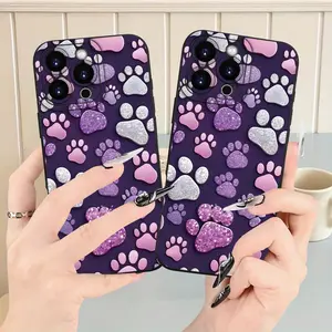 Adorable pet paw print black printed phone case for iPhone 16e/15/14/13/12/11/8/7X XS XR Plus Pro Max, with lens hole protection, a high-quality stylish new holiday/birthday gift suitable for girlfriends, boyfriends, women, husbands, wives, a for iPhone13