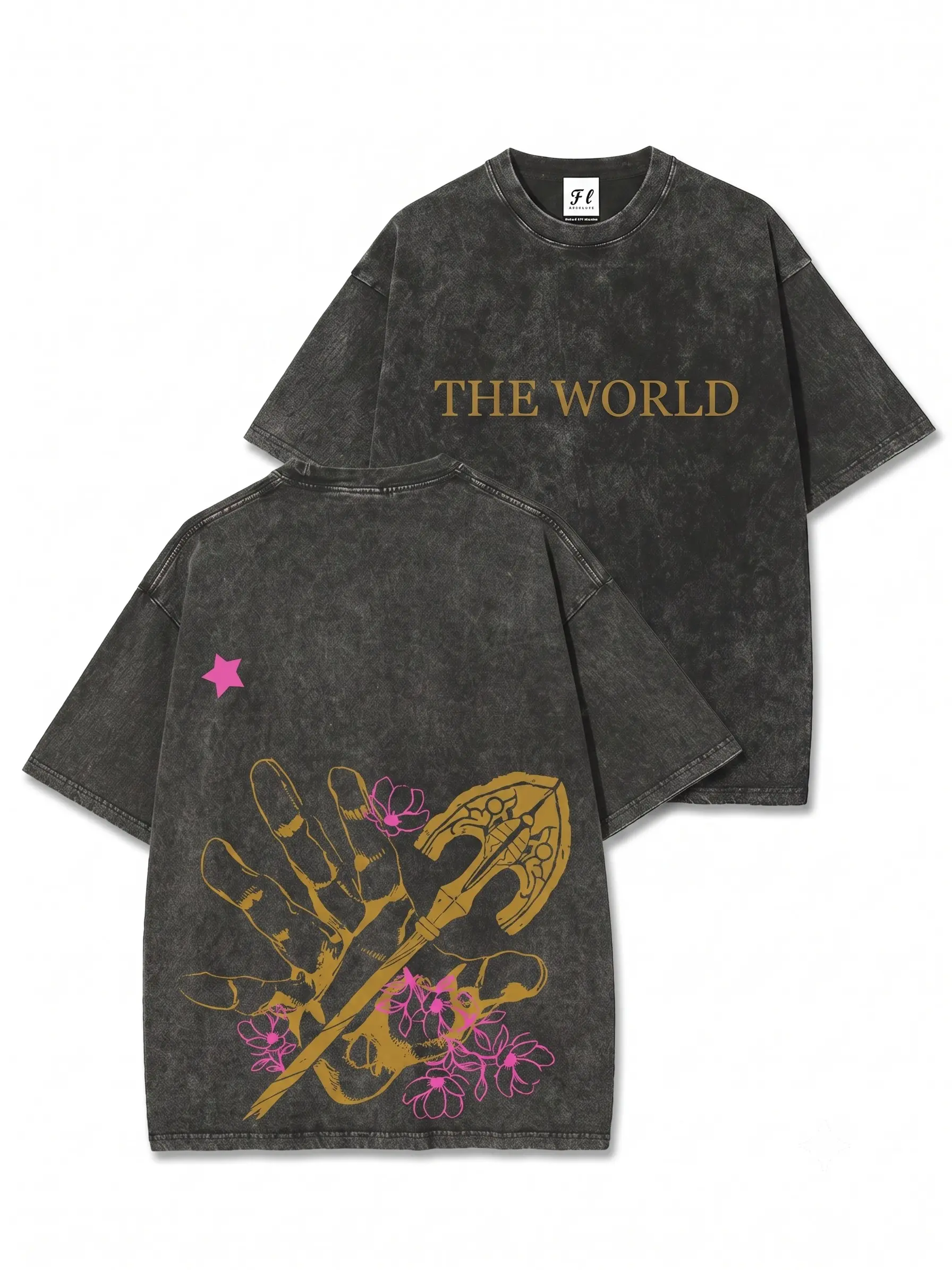 JJBA JoJo's Bizarre Adventure Stand Arrow Acid Wash Menswear Top, Unisex Short-Sleeve Cotton Retro Vintage Stylish Streetwear Gym T-Shirt