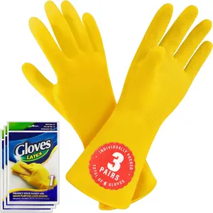 3/6 Pairs Cleaning Gloves, Reusable Natural Rubber Dish Gloves, Non-Slip Gloves for Kitchen and Household
