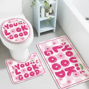 You Look Good Bath Mats for Bathroom Rugs Sets 3Pcs with Toilet Lid Cover, Non Slip Bath Rug and Contour Mats Sets, Washable Toilet Carpet for Bedroom Kitchen Tub Home Decor Bathroom Decorative Mat, Bathroom Accessory