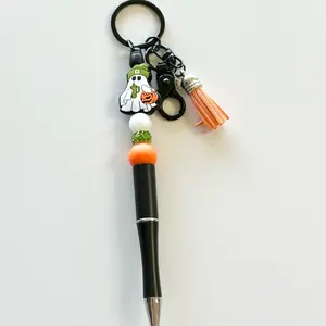 Pumpkin ghost bookish pen with keychain attachment