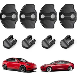 BASENOR 2017-2026 Tesla Model Y Juniper Model 3 Highland Door Lock Cover Protector Anti-Rust [Carbon Edition] [No Tape Requried], Door Striker Latches Stopper Covers for Model Y (8PCS)/Model 3 (6PCS)