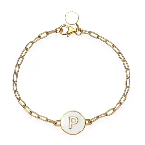 925 Sterling Silver Initial Bracelet for Women Jewelry Vermeil Yellow Gold Plated Fancy Chain Enamel Letter Bracelet Birthday Christmas Gifts for Women