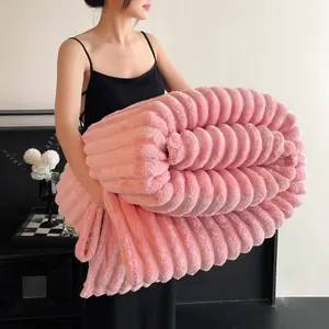 Ultra-Soft Home Decor Blanket, Lightweight Solid Color, Classic Striped Pattern, Multi-Color Options, Ideal for Bed Sofa Travel Camping All Seasons, Soft Cozy Throw, Fluffy Blanket, Christmas Gifts For GF