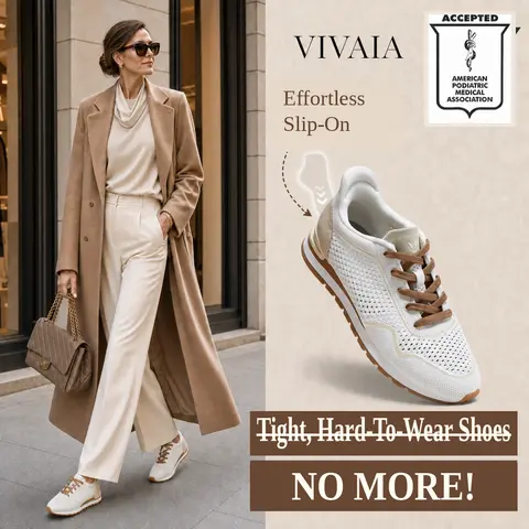 VIVAIA Women’s Wide Fit Mesh Slip-On Casual Athletic Sneakers - White Upper, APMA-Certified, Arch Support, Extra Padding, Water-Repellent, Machine Washable, Breathable, EVA, EU 37, All-Day Comfort for Nurses