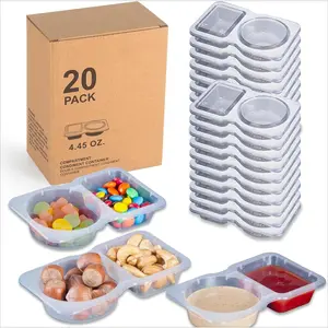 20-Pack Disposable Double-Compartment Sauce Containers with Lids – Plastic Condiment Cups for Snacks, Dressing, Dips, Meal Prep