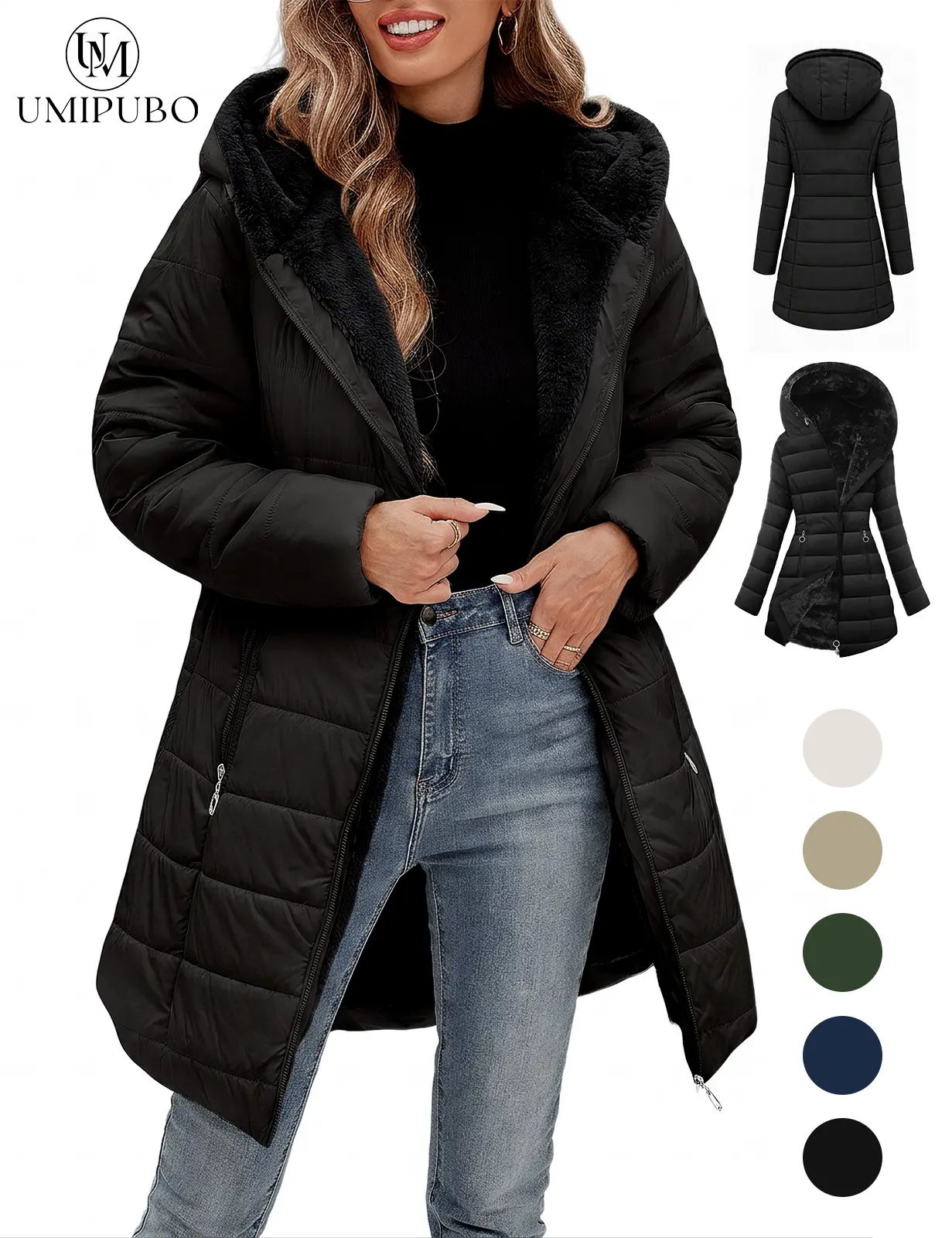 UMIPUBO Sales Women's Winter Windproof Fur Warm Slim Fit Down Jacket - Waterproof Long Ski Coat for Commuting