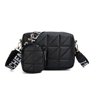 New Two-piece Set Women's All-match Messenger Bag PU Synthetic Leather Travel Bag with Embroidery Stitching and Lock Fashionable Cross-border Style