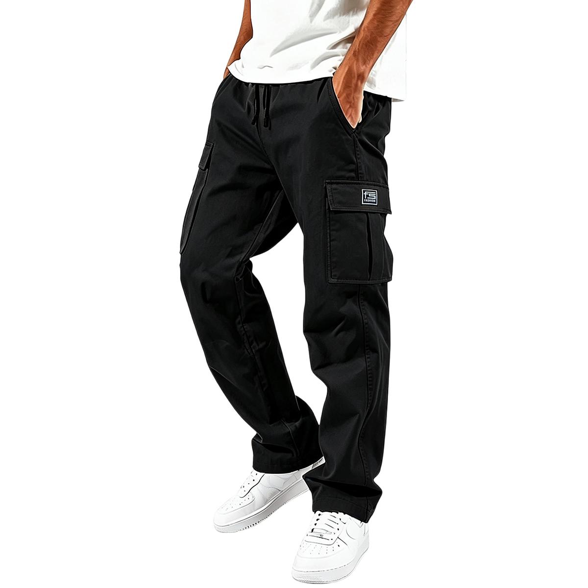 TOOTD Premium Menswear Clothing - Men's Loose-Fit Polyester Cargo Pants, Ankle Length, Workwear, Minimalist Design, Comfortable Easy-Care, Slight Stretch, Stylish Plain Label Casual Trousers