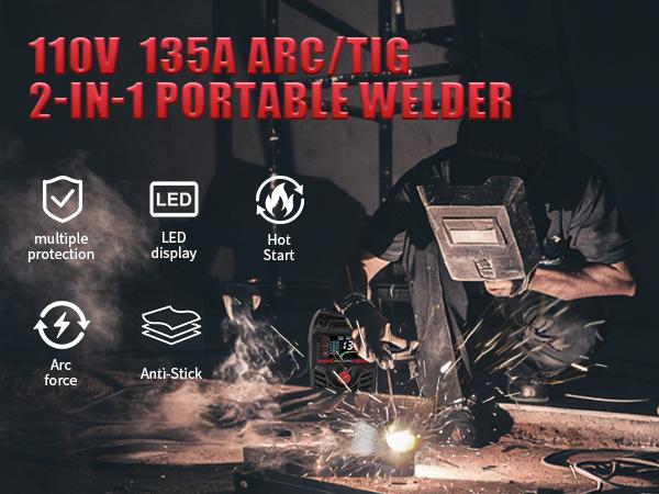 GNIWELDER Stick Welder 110V Portable ARC/TIG Welding Machine with LED Display Synergic Control IGBT Inverter Hot Start Arc Force Anti-Stick for Home Repair & Metal Working,Father's Day Christmas Gifts Thanksgiving and Birthday Gifts