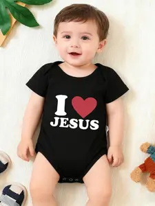 Cute Baby Short Sleeve Onesie, Adorable Cartoon Letter Print, All-Season Unisex Romper, Perfect for Boys and Girls, Letter Print Bodysuit